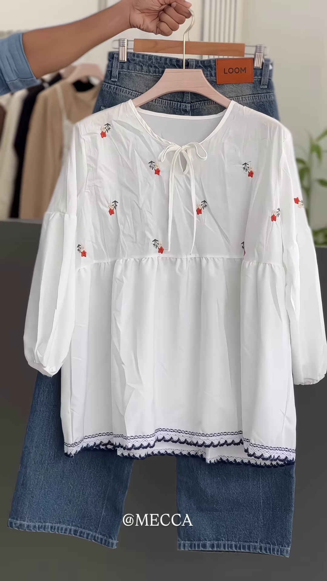 πΌ Bohemian White Embroidered Peasant Blouse & Relaxed Fit Jeans Ensemble π