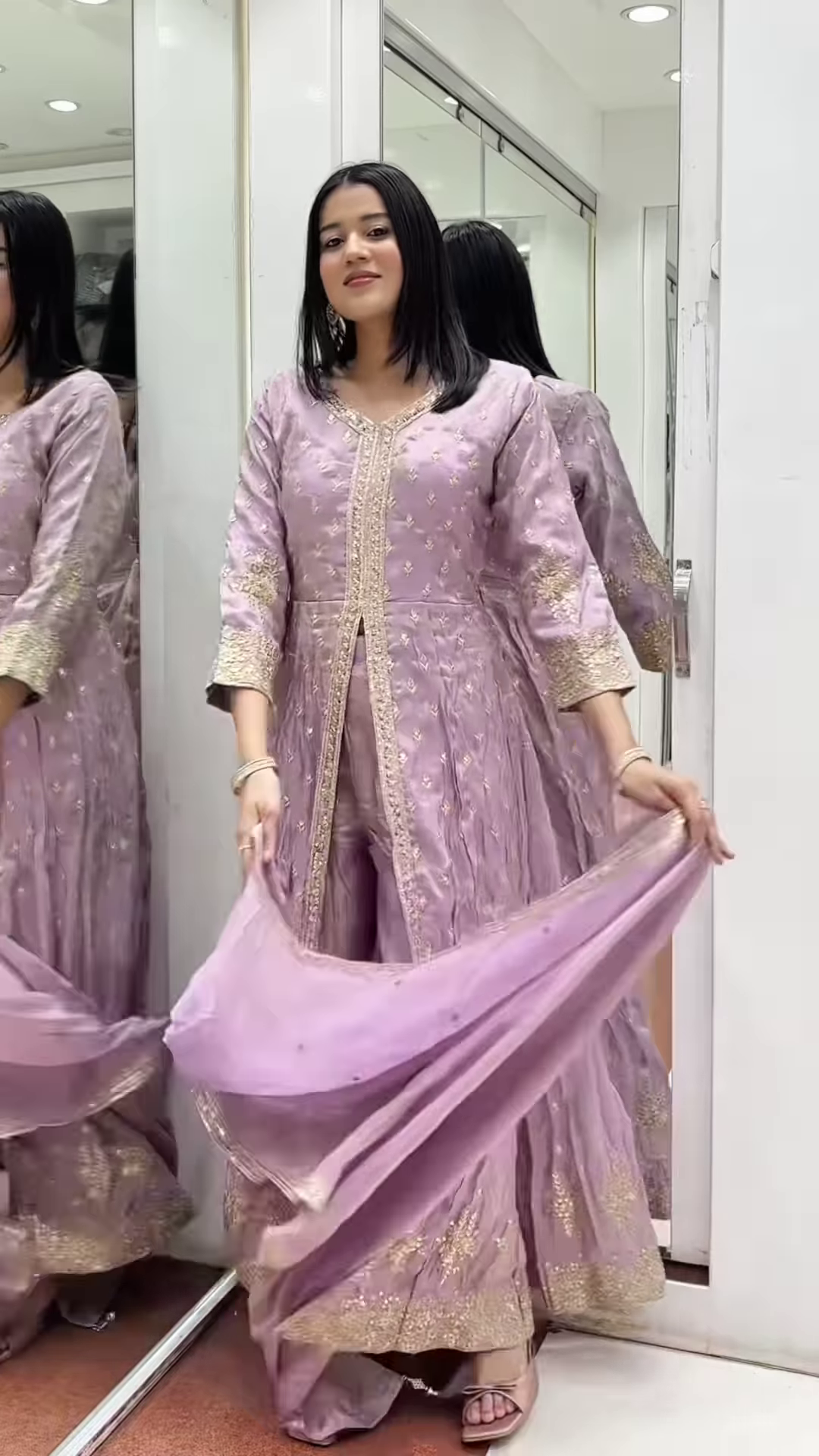 π Elegant Lilac Embroidered Palazzo Suit with Dupatta πΈ