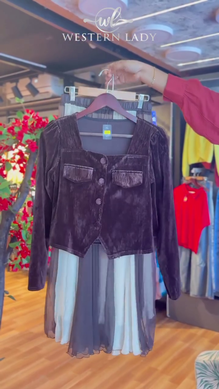 Velvet & Mesh Dress in Cocoa Noir