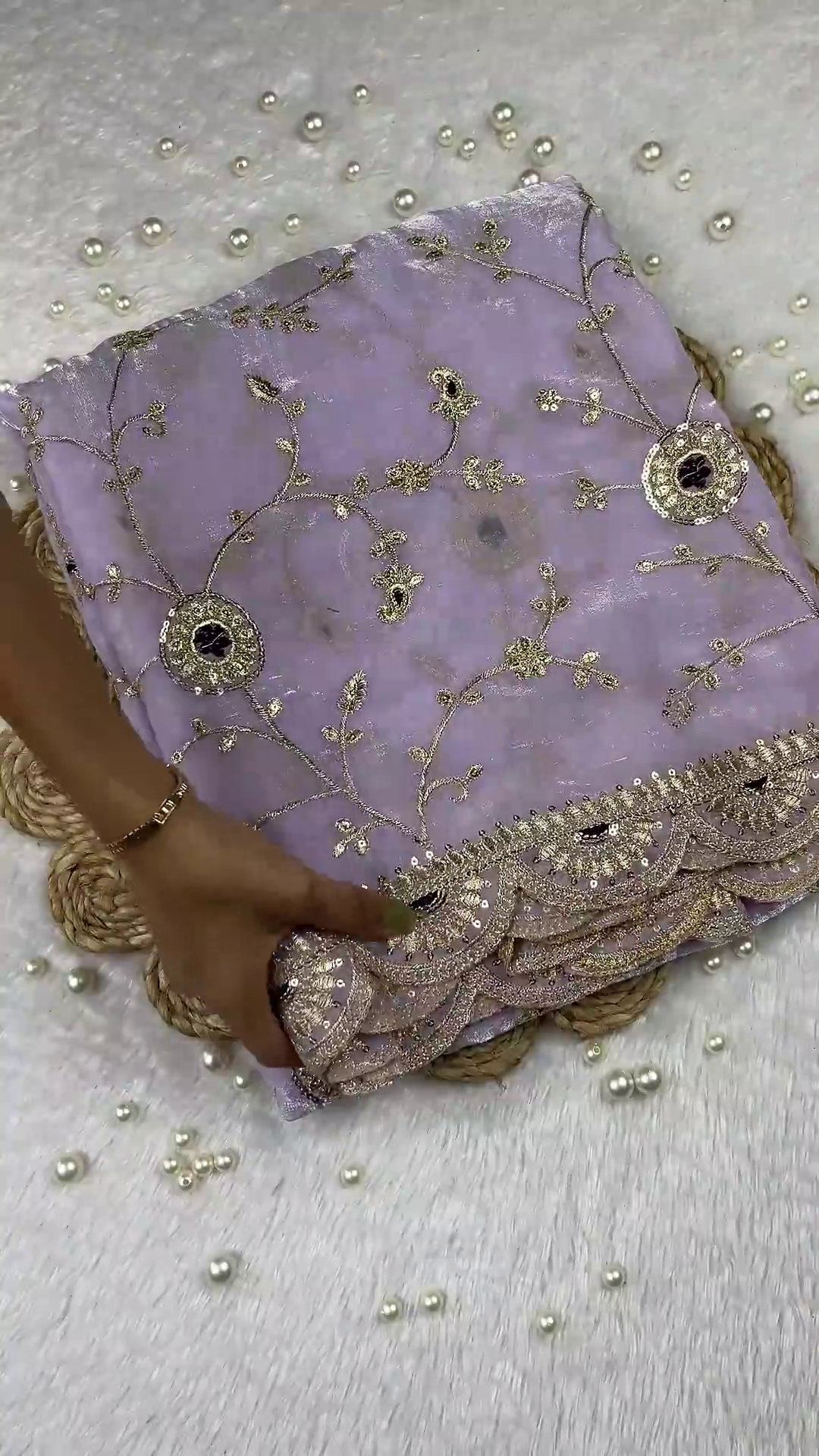 Royal Purple Velvet Blouse and Lavender Shimmer Saree Set