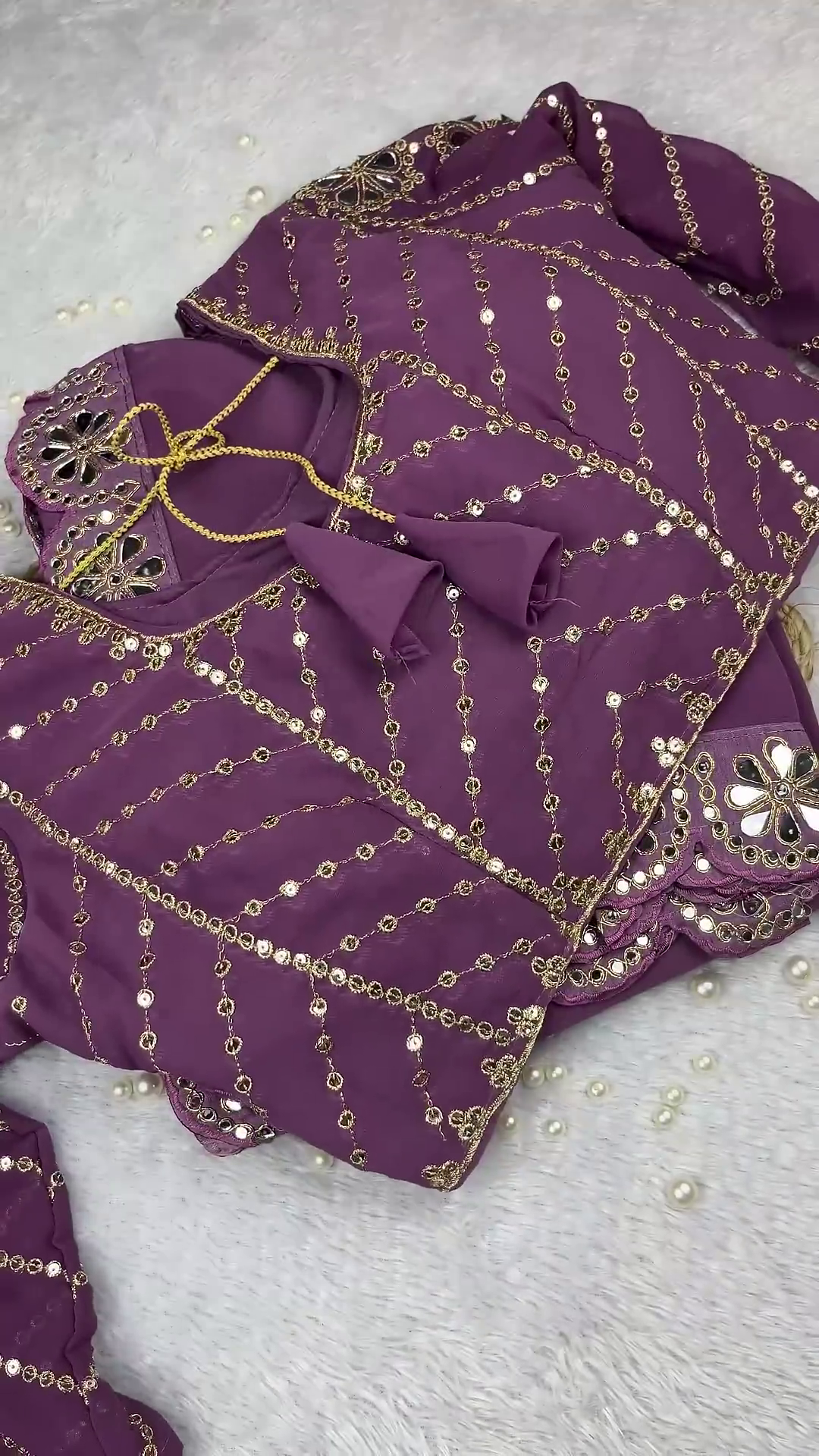 Plum Purple Georgette Anarkali with Diagonal Sequin and Mirror Work