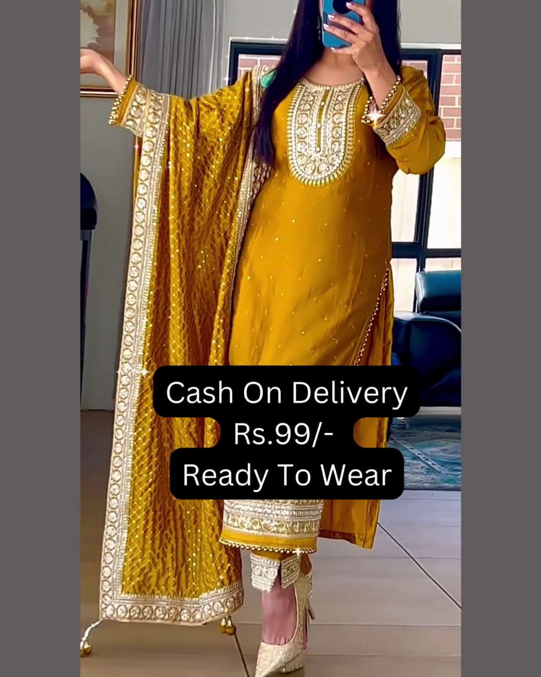 Sun-Drenched Mustard Silk Suit with Ornate Zardosi Borders