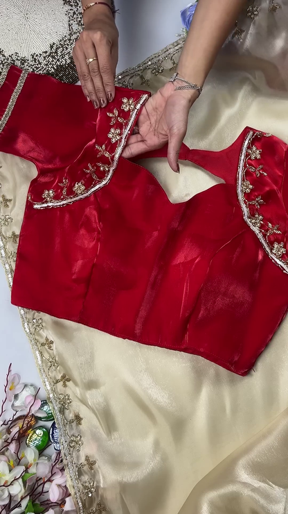 Crimson Red Floral Embroidered Designer Blouse