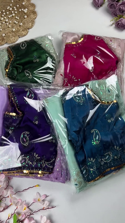 Pastel Partywear Blouse Collection: Assorted Paisley & Floral Silk Blouses