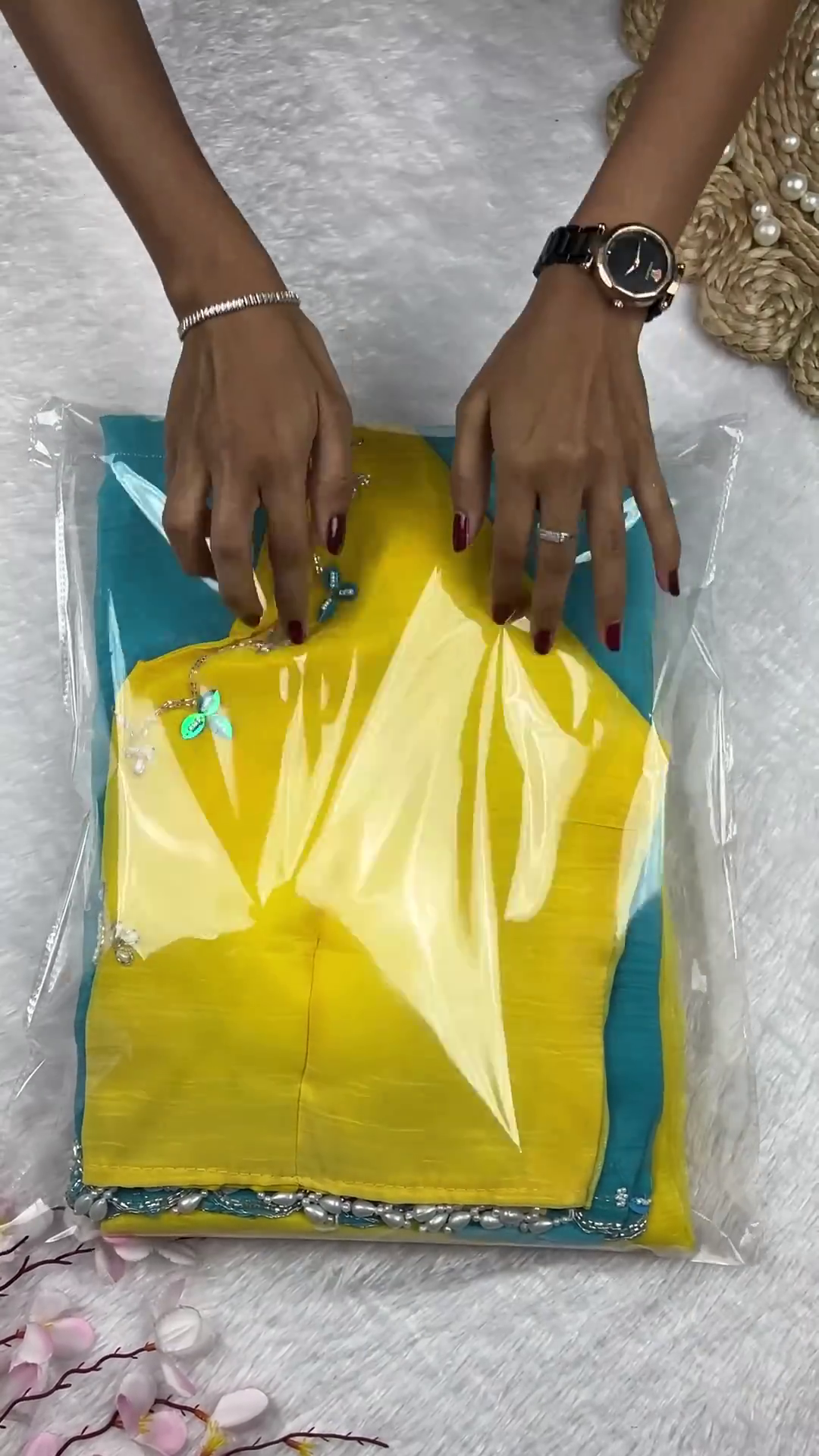Lemon Yellow Chanderi Silk Blouse with Teal Blue Leaf Embroidery