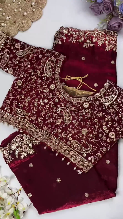 Floral Symphony Georgette Saree & Embroidered Blouse Collection