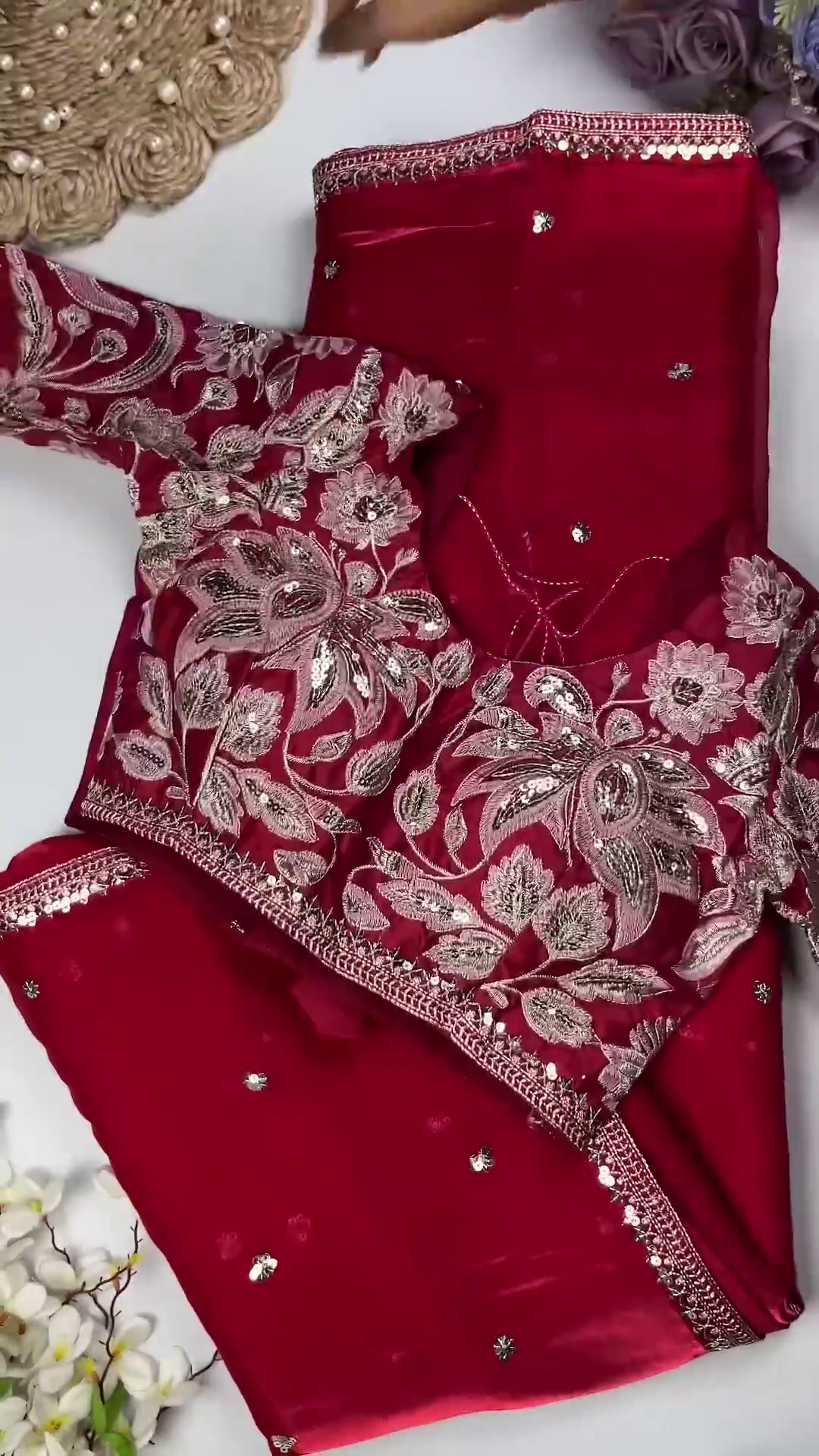 Floral Symphony Georgette Saree & Embroidered Blouse Collection