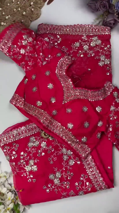 Floral Symphony Georgette Saree & Embroidered Blouse Collection