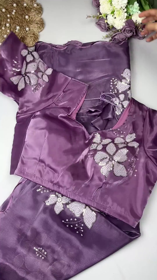 Floral Sequin Organza Saree & Blouse Collection in Five Radiant Shades