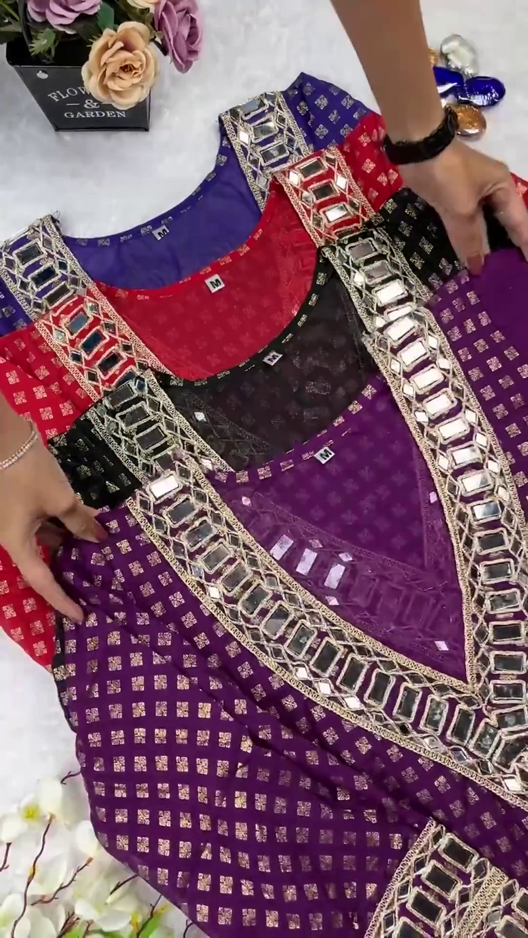 Jewel-Toned Silk Kurti Collection with Mosaic Mirror Necklines