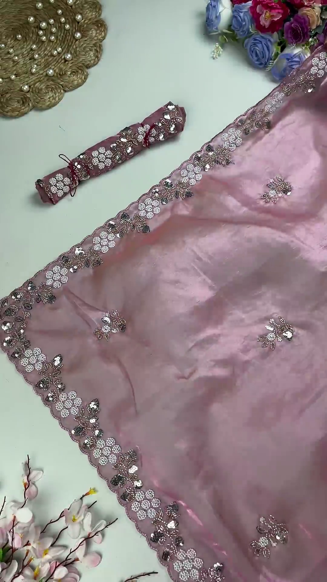 Shimmer Organza Saree Collection with Floral Sequin Borders