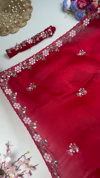 Shimmer Organza Saree Collection with Floral Sequin Borders