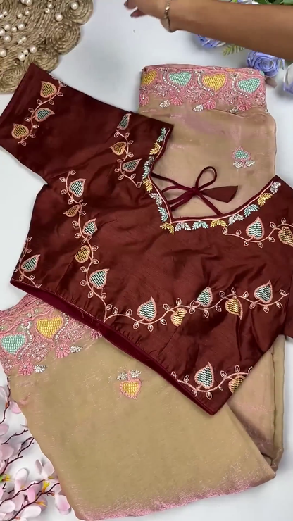 Leaf-Vine Silk Blouse and Shimmer Georgette Saree Collection