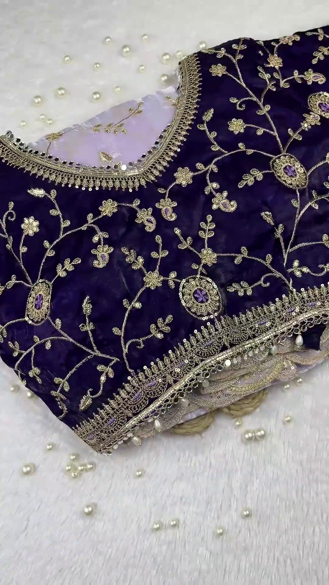 Royal Purple Velvet Blouse and Lavender Shimmer Saree Set