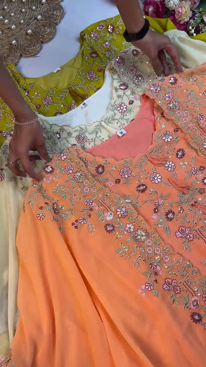 Garden-Inspired Floral Embroidered Silk Kurti Collection