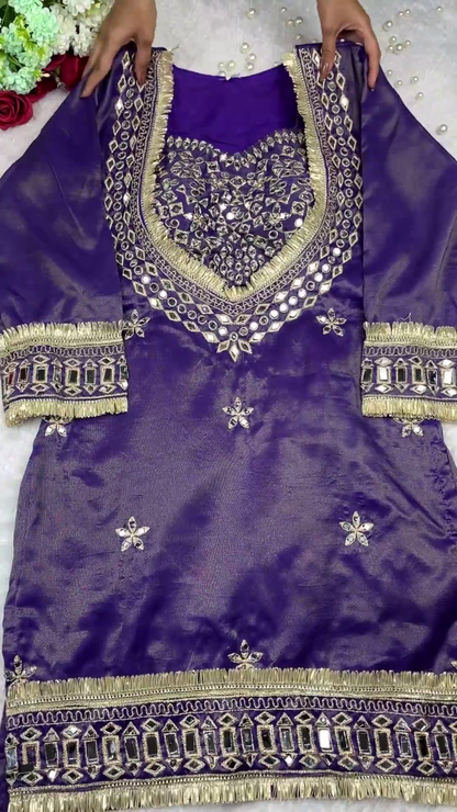 Radiant Rani Pink Silk Kurti with Geometric Mirror Work and Gota Fringe