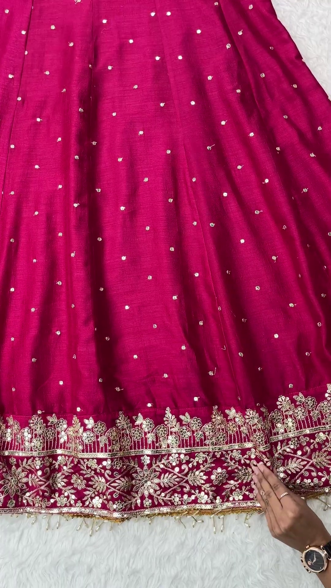 Magenta Silk Tunic with Scalloped Floral Zari Embroidery