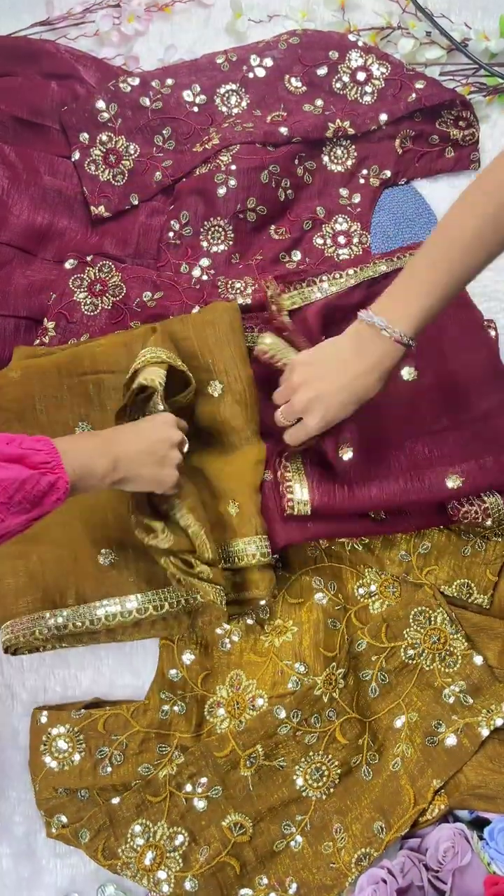 Floral Zari Embroidered Silk Anarkali with Sequin Buttis