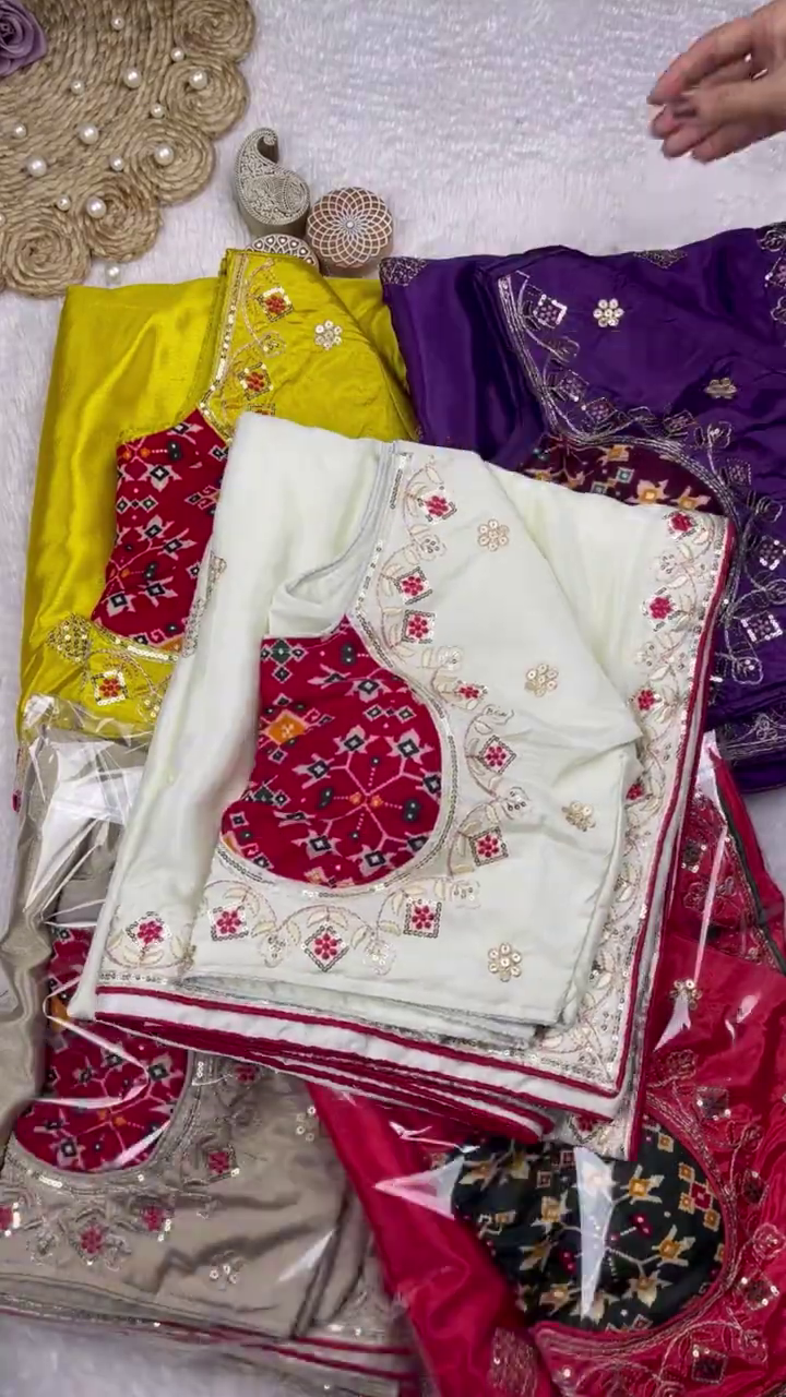 Patola Contrast Silk Blouse with Scalloped Zari Embroidery