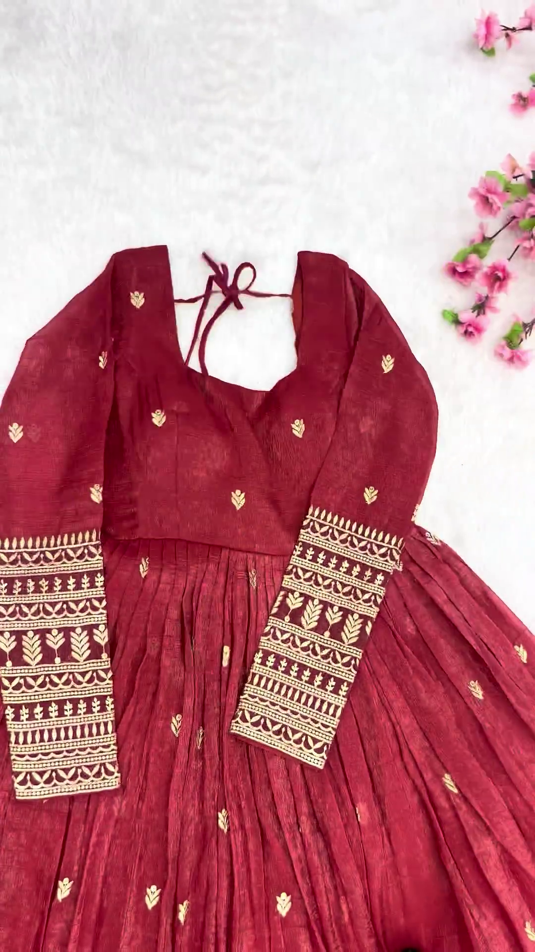 Crimson Red Silk-Blend Anarkali with Concentric Geometric Zari Border