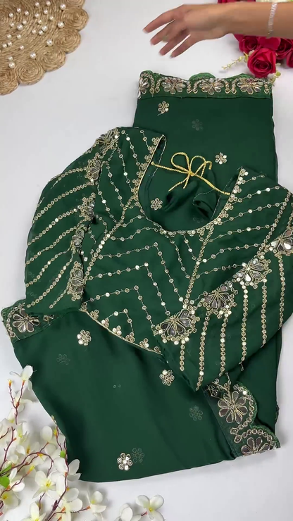 Crimson Silk-Blend Blouse with Floral Zari Jaal and Pearl Droplets