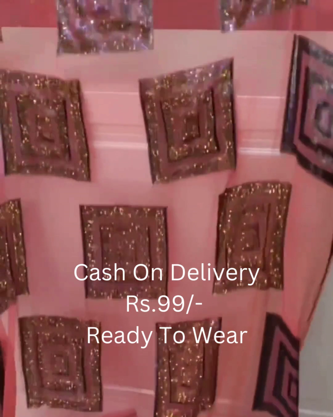 Coral Sunset Shimmer Saree with Crystal Geometric Borders